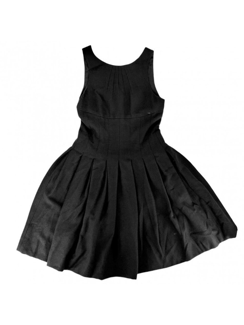 Chanel Dress Sleeveless Flare 38 Black Wool Silk Rayon Spring Summer Fall